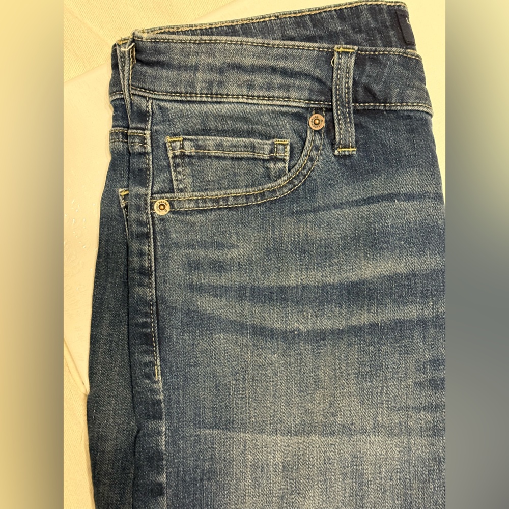 Lucky Brand Bermuda Jean Shorts | Dark Wash Denim w/ Tan Logo Patch - Picture 7 of 16